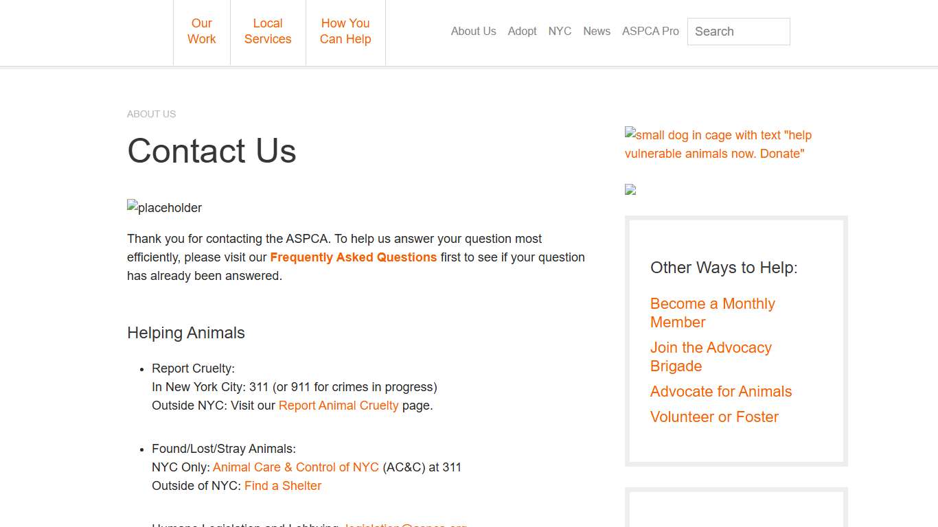 Contact Us ASPCA