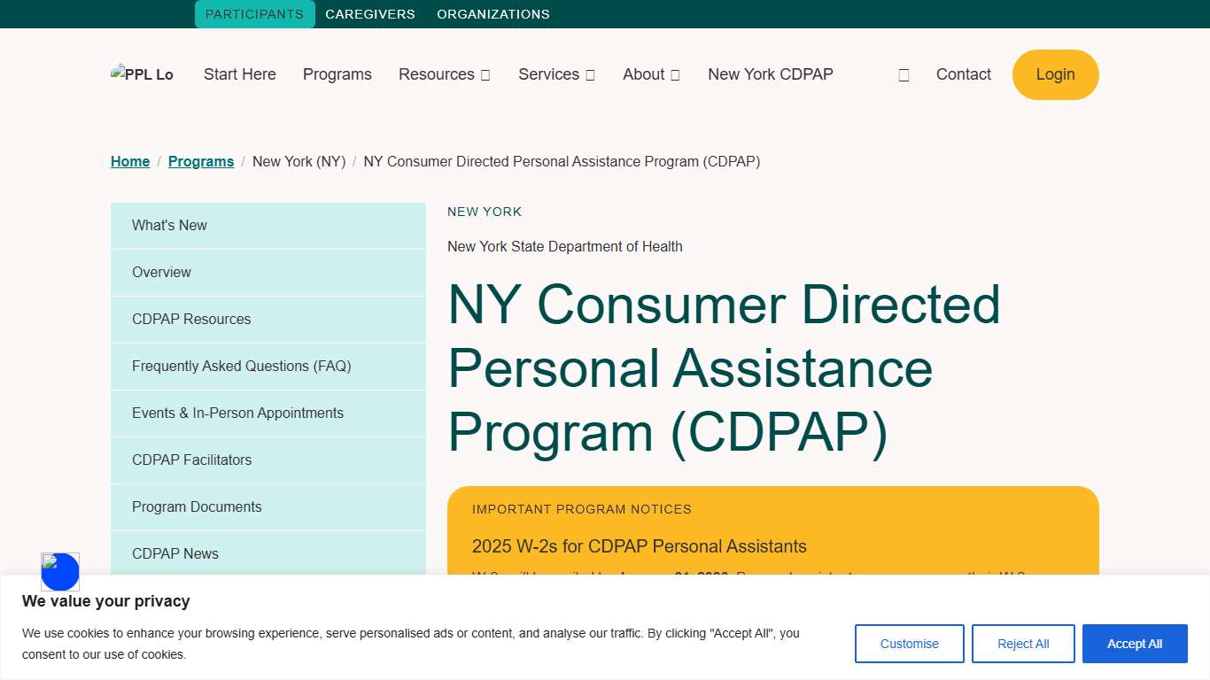 NY Consumer Directed Personal Assistance Program (CDPAP) PPL